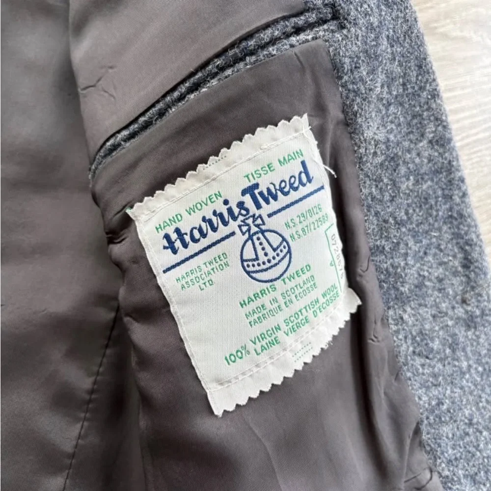 Harris Tweed Men’s Jacket In Grey, 100% Virgin Wool, Size Large - Picture 3 of 3